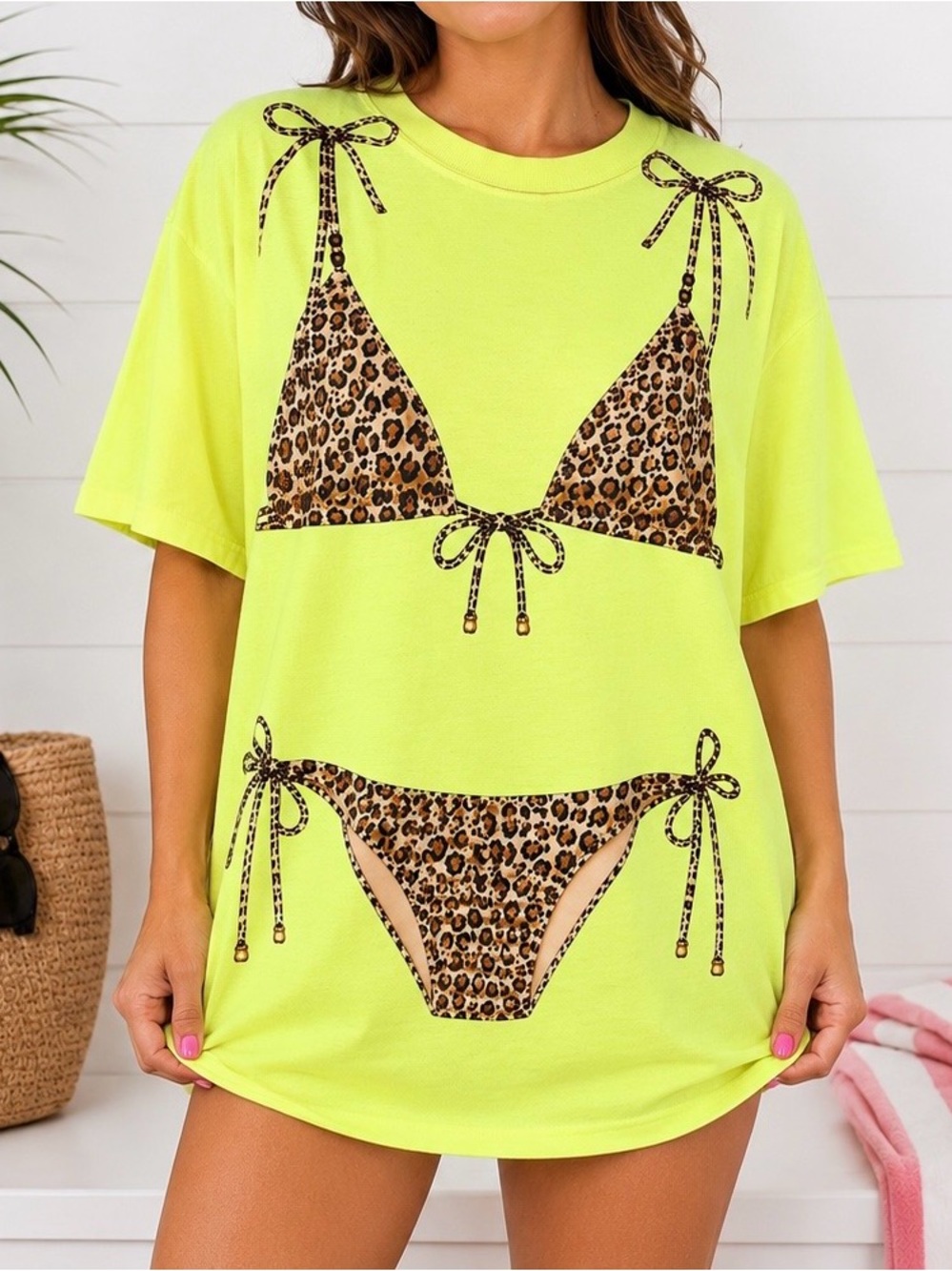 Comfort Colors Neon Yellow Leopard Print Swim Cover-Up Tee